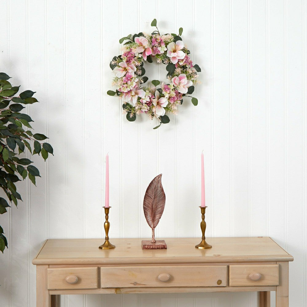 Plow & Hearth Hydrangea and Magnolia Artificial Wreath, 20”