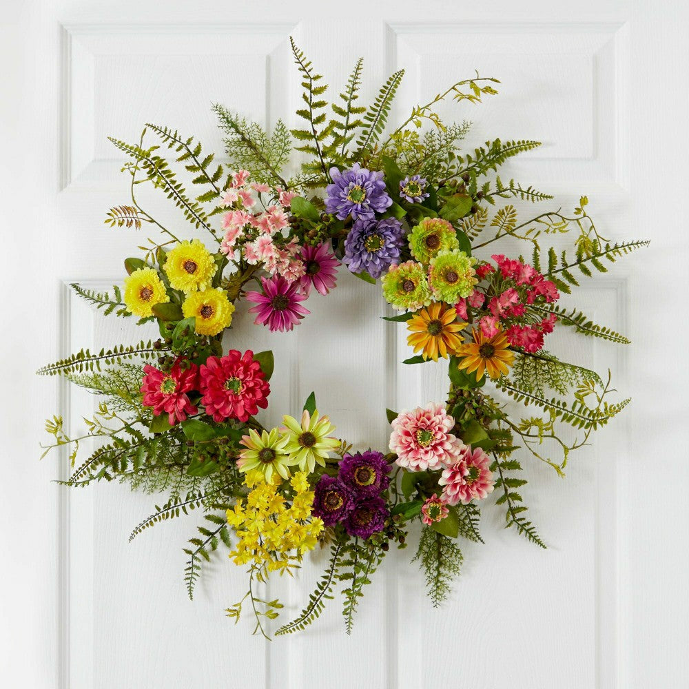 Plow & Hearth Mixed Flower Wreath, 22"