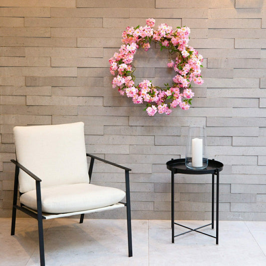 Plow & Hearth Artificial Pink Cherry Blossom Wreath, 30”
