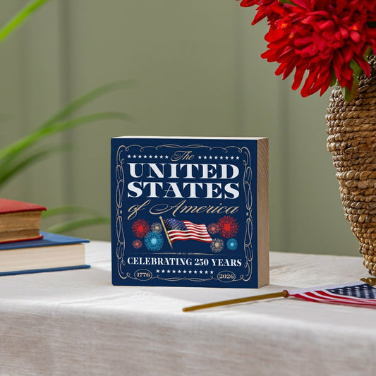 Plow & Hearth Red White & Bloom Sign Wood Block, United States, 6"x6"