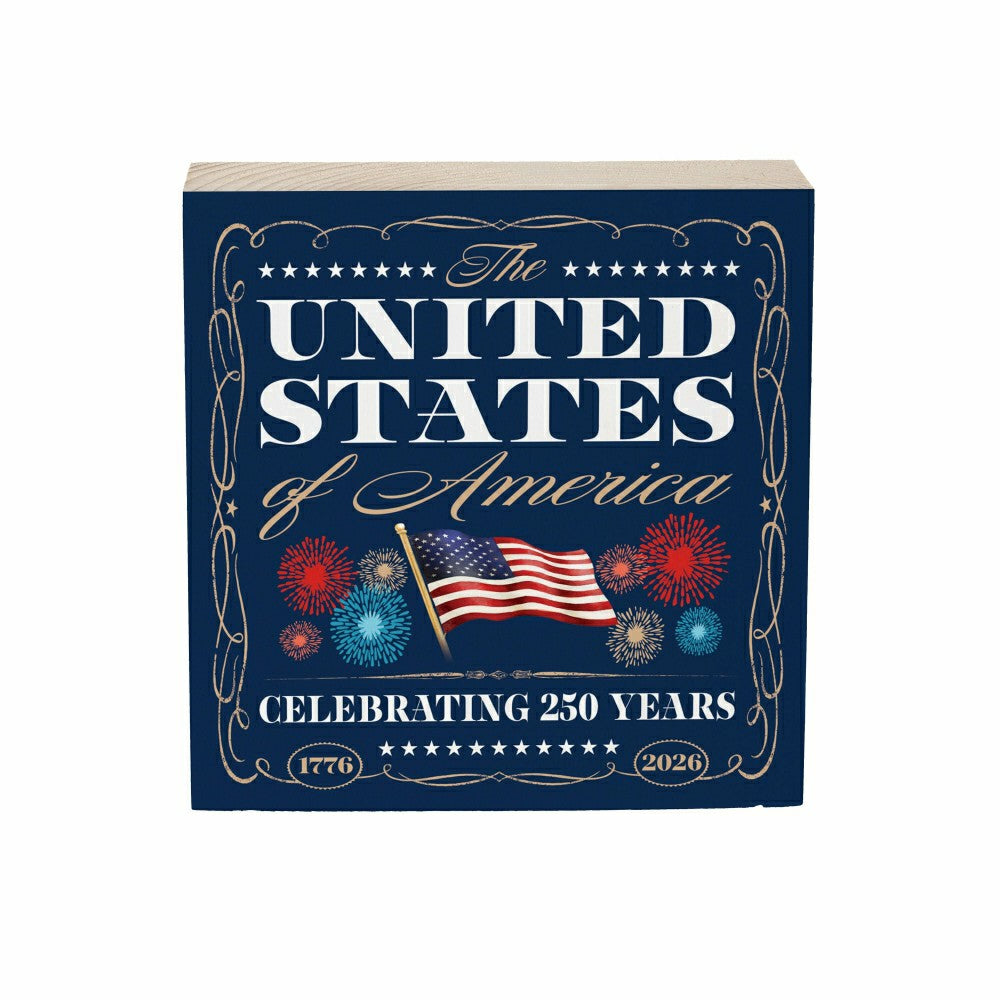 Plow & Hearth Red White & Bloom Sign Wood Block, United States, 6"x6"