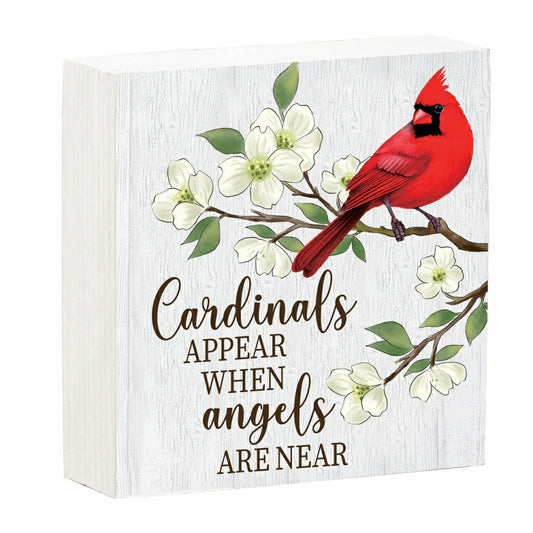 Plow & Hearth Memorial Table Décor Wood Plock, Cardinals Appear When Angels Are Near, 6"x6"