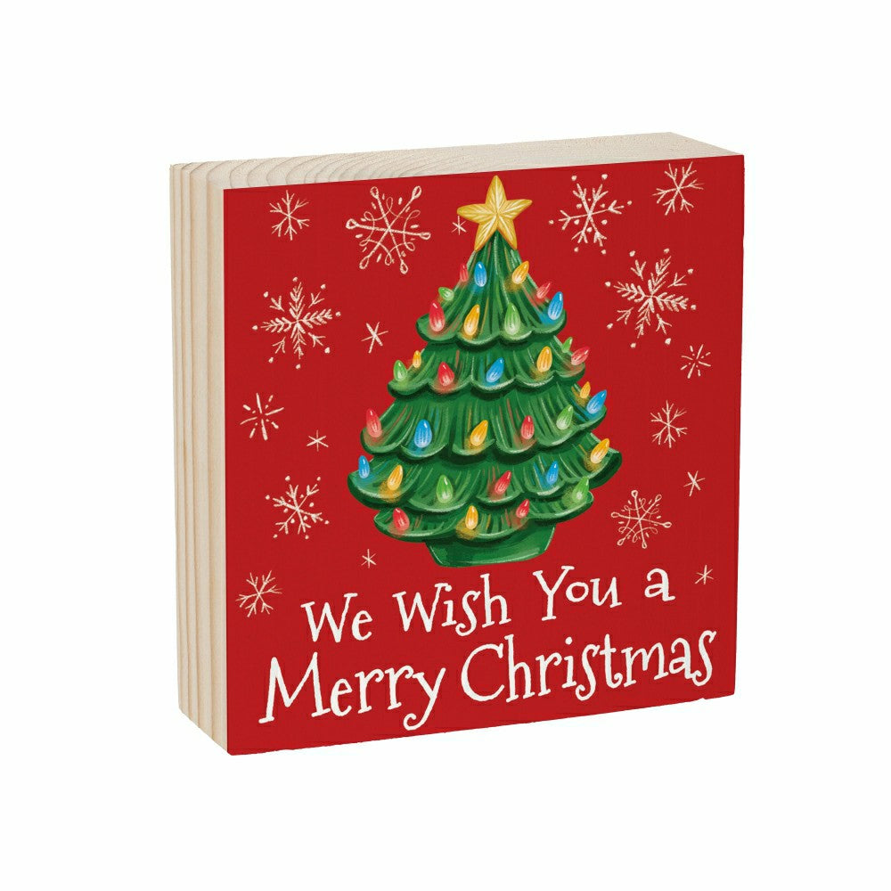 Plow & Hearth Christmas Tree Sign Plock, "WE WISH YOU A MERRY CHRISTMAS", 6"x6”