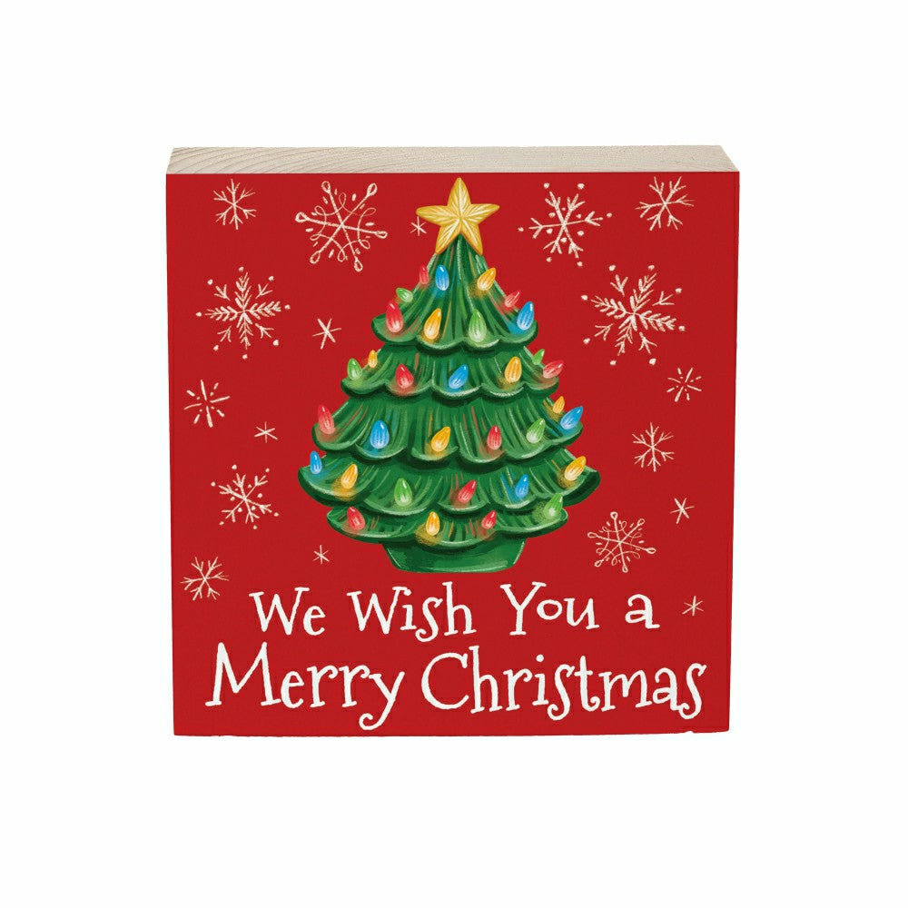 Plow & Hearth Christmas Tree Sign Plock, "WE WISH YOU A MERRY CHRISTMAS", 6"x6”