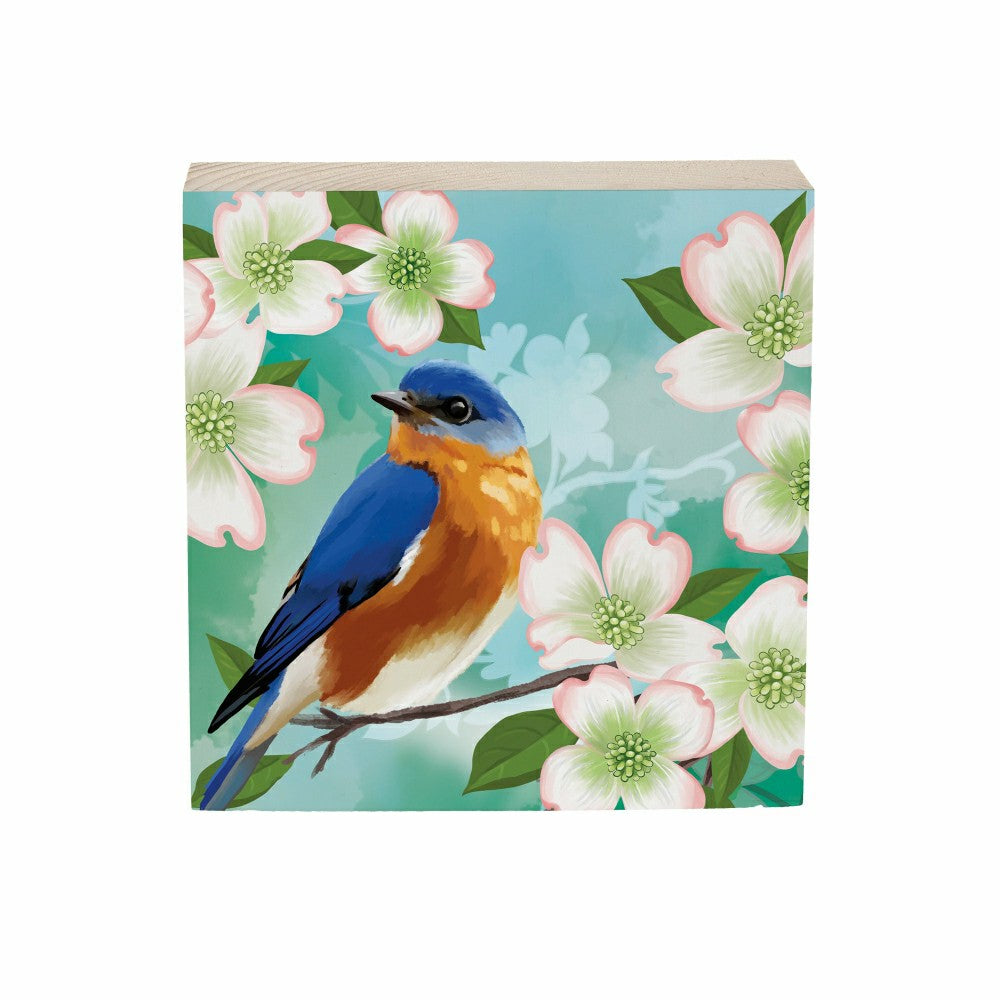 Plow & Hearth What She Shed Blue Bird Sign Wood Block, 6"x6"