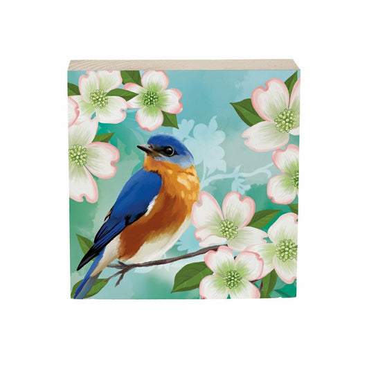 Plow & Hearth What She Shed Blue Bird Sign Wood Block, 6"x6"