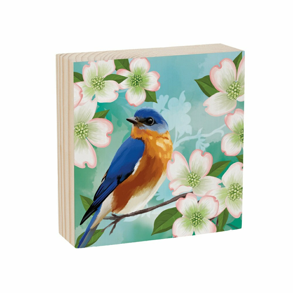 Plow & Hearth What She Shed Blue Bird Sign Wood Block, 6"x6"