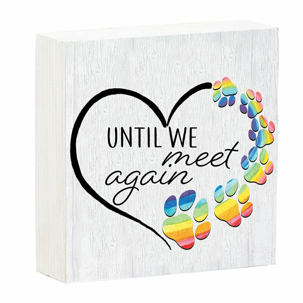 Plow & Hearth Memorial Table Décor Wood Plock, Until we Meet Again, 6"x6"