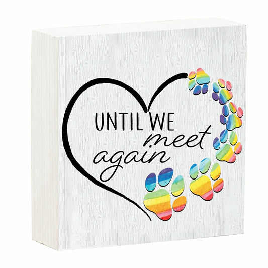 Plow & Hearth Memorial Table Décor Wood Plock, Until we Meet Again, 6"x6"
