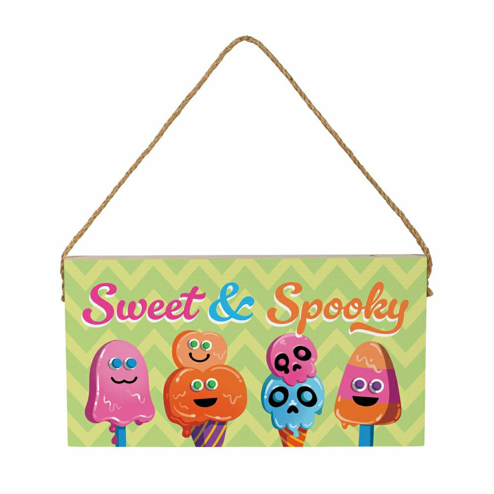 Plow & Hearth Summerweeen Hanging Sign, Sweet & Spooky, 11" L x 6" H