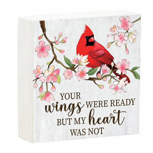 Plow & Hearth Memorial Table Décor Wood Plock, Wings Were Ready but my Heart Was Not, 6"x6"