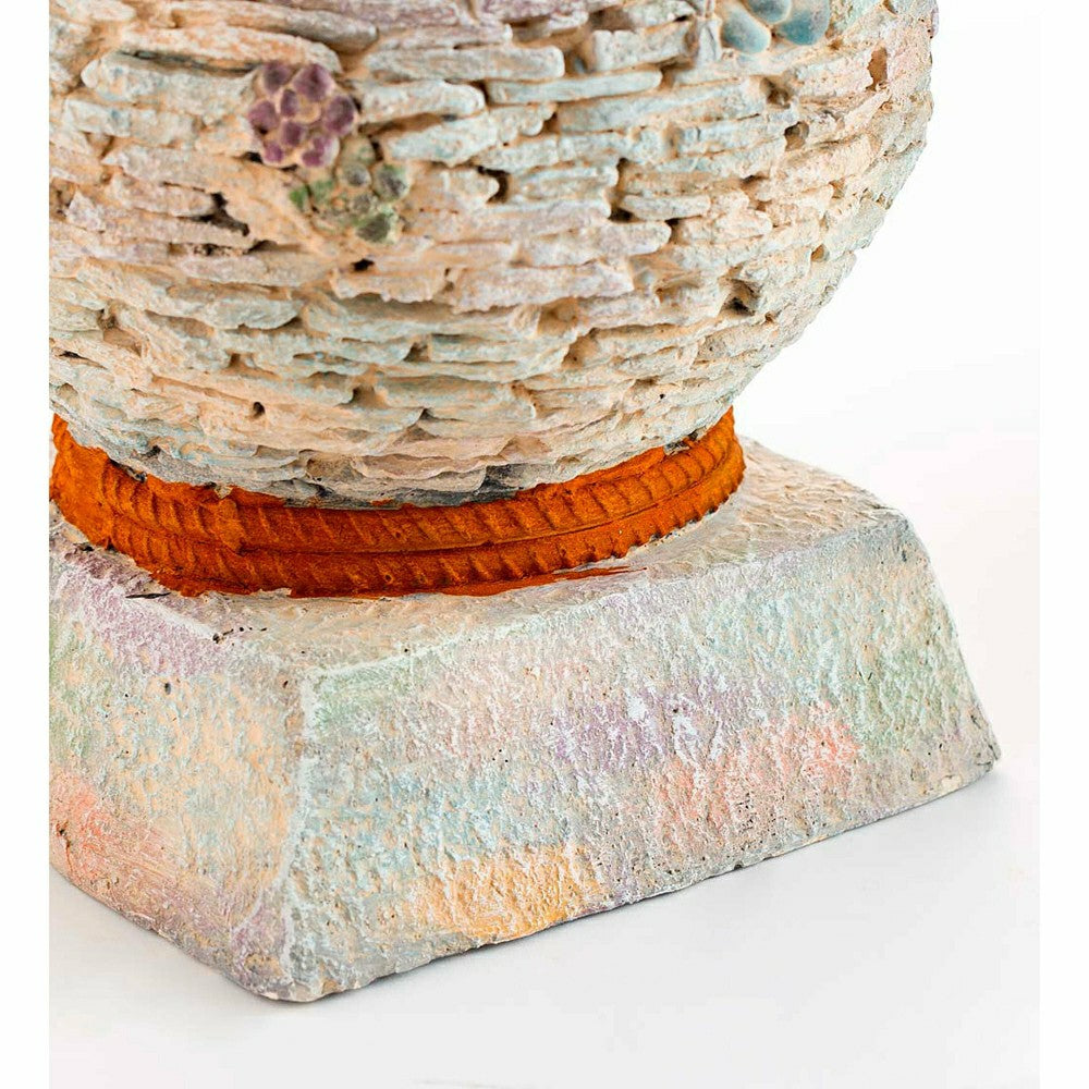 Plow & Hearth Stacked Faux Rock Non-Watertight Vase with Base and Floral Rope Accent