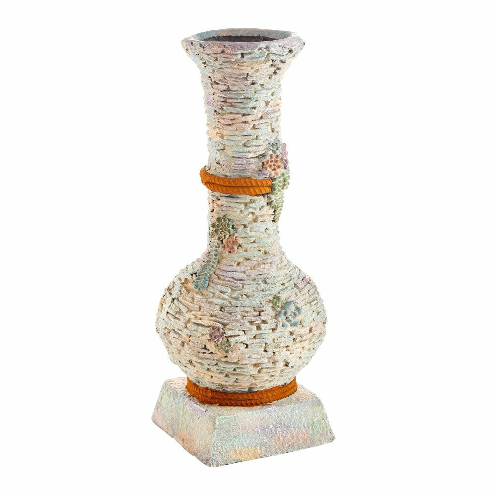 Plow & Hearth Stacked Faux Rock Non-Watertight Vase with Base and Floral Rope Accent