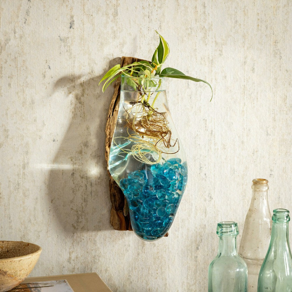 Plow & Hearth Wall Mounted Glass Planter on Driftwood