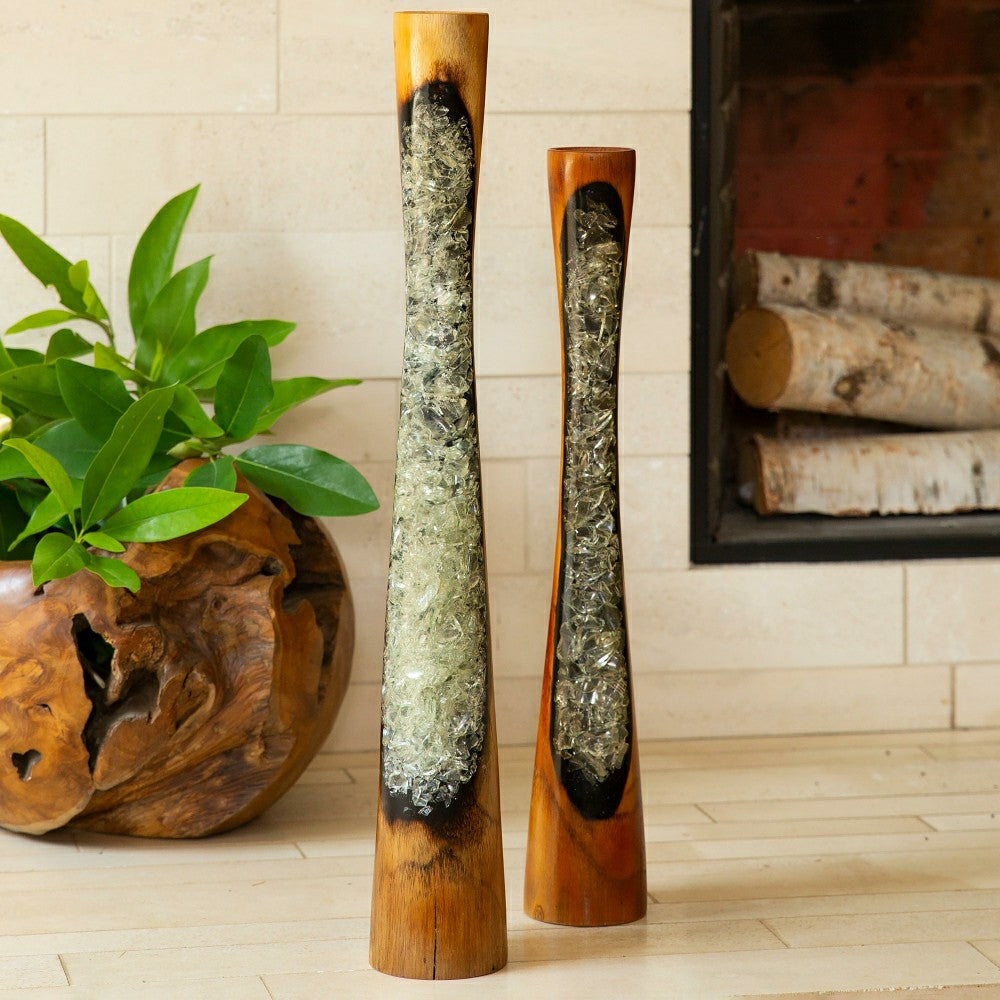 Plow & Hearth RESIN&WOOD CNDLR TL