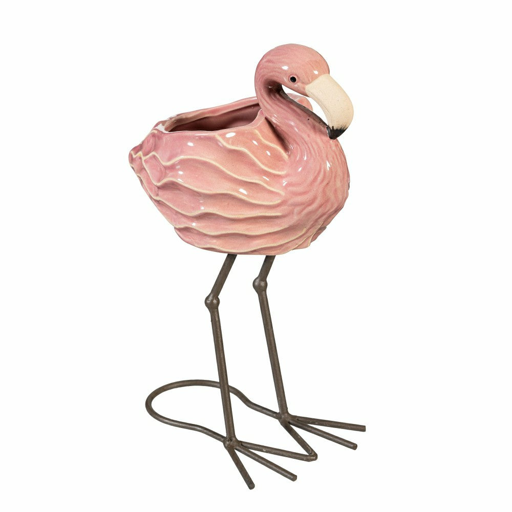 Plow & Hearth Palm Beach Ceramic Flamingo Planter