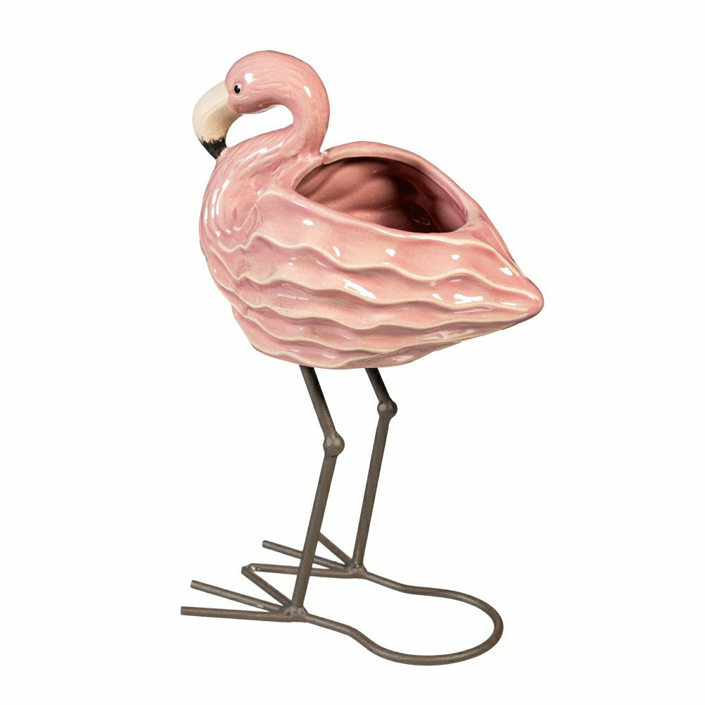 Plow & Hearth Palm Beach Ceramic Flamingo Planter