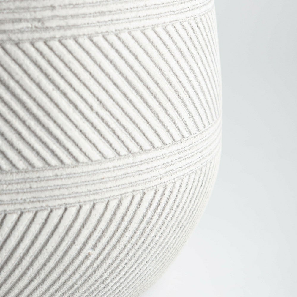 Plow & Hearth Round Stripe Fiber Clay Planters, Set of 3, White