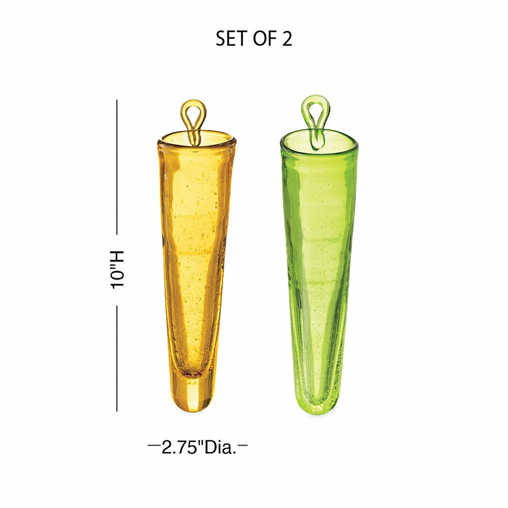 Plow & Hearth Wall Mount Cylinder Glass Decorative Vases, Set of 2