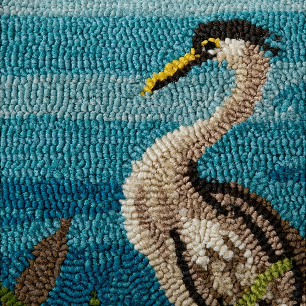 Plow & Hearth Indoor/Outdoor Blue Heron Hooked Polypropylene Throw Pillow
