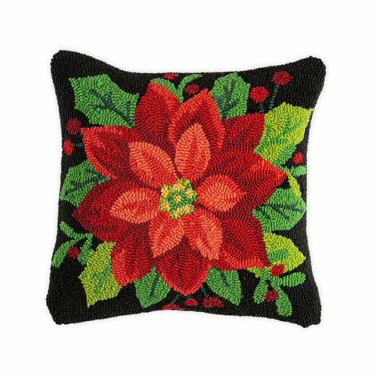 Plow & Hearth Indoor/Outdoor Hooked Polypropylene Poinsettia Throw Pillow