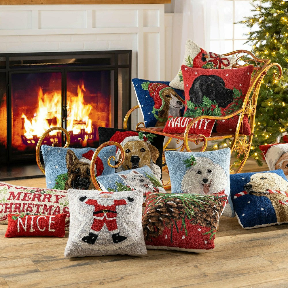 Plow & Hearth Santa Snow Angel Hand-Hooked Wool Throw Pillow