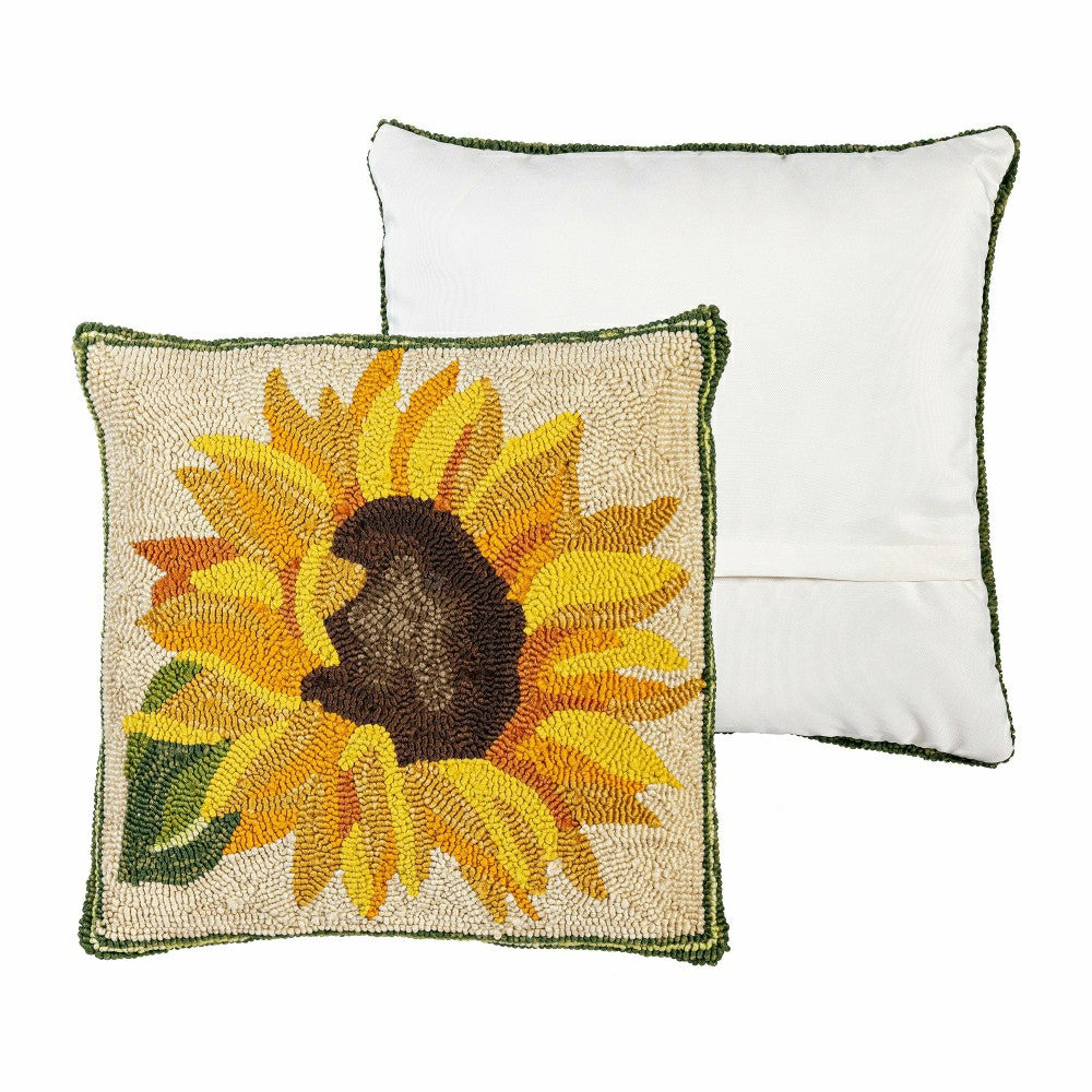 Plow & Hearth Indoor/Outdoor Sunflower Hooked Polypropylene Throw Pillow 18"x18"