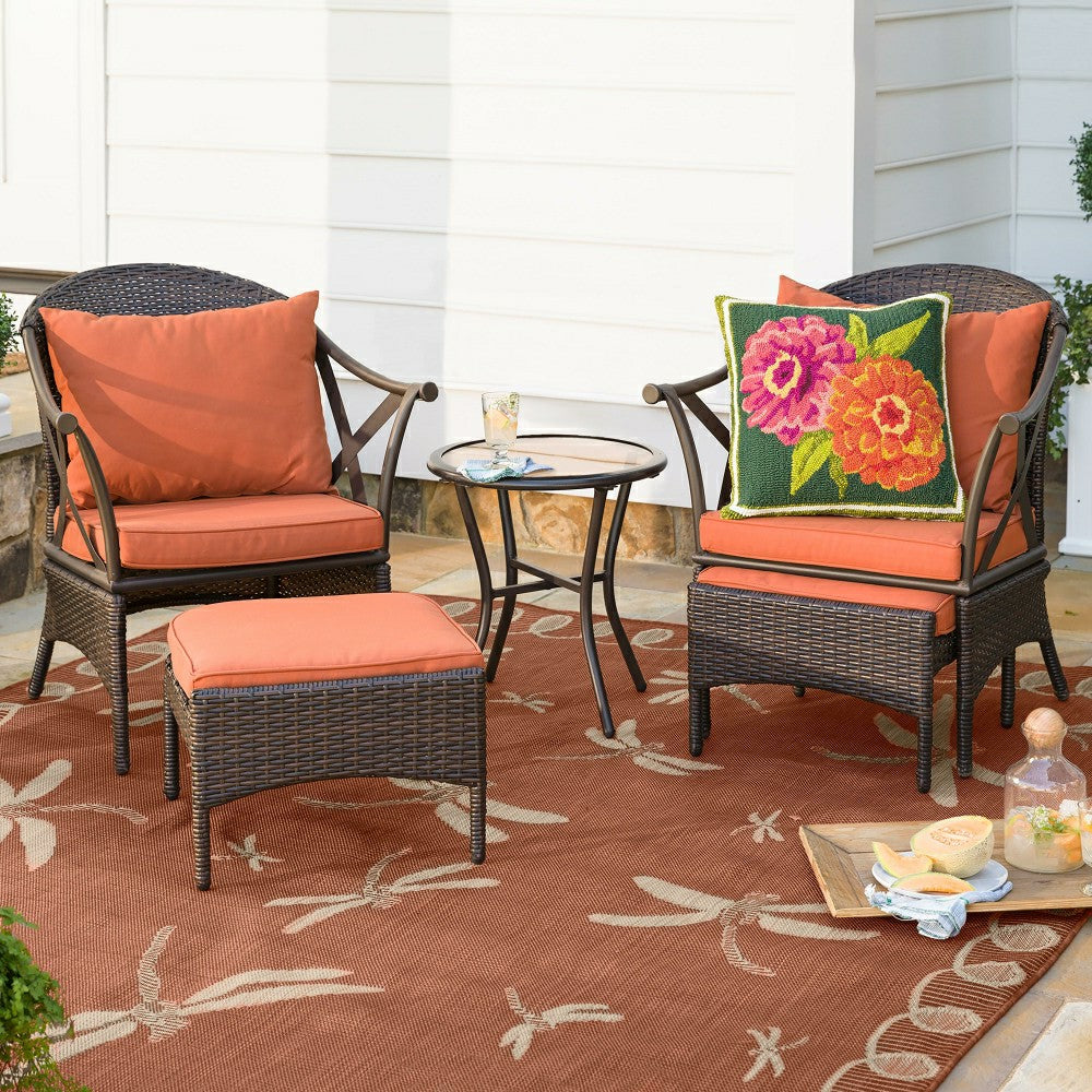 Plow & Hearth Indoor/Outdoor Double Zinnia Hooked Throw Pillow