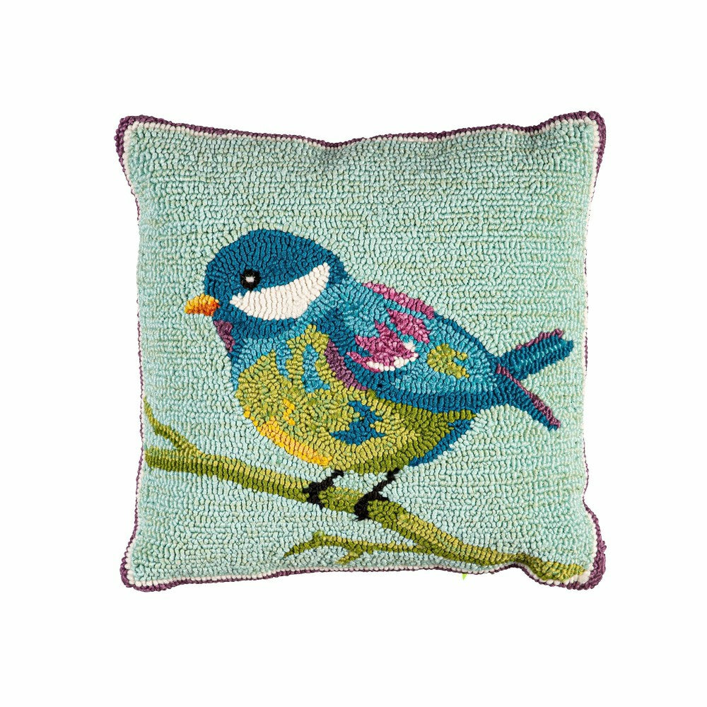 Plow & Hearth Indoor/Outdoor Bluebird Hooked Polypropylene Throw Pillow 18"x18"