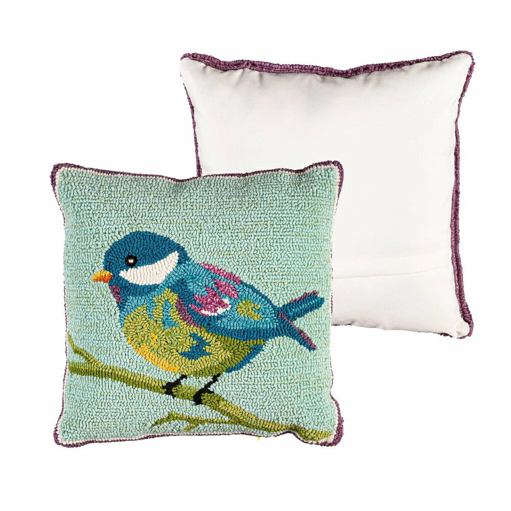 Plow & Hearth Indoor/Outdoor Bluebird Hooked Polypropylene Throw Pillow 18"x18"