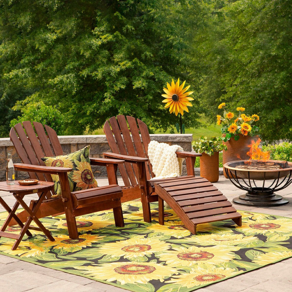 Plow & Hearth Indoor/Outdoor Black Sunflower Polypropylene Throw Pillow