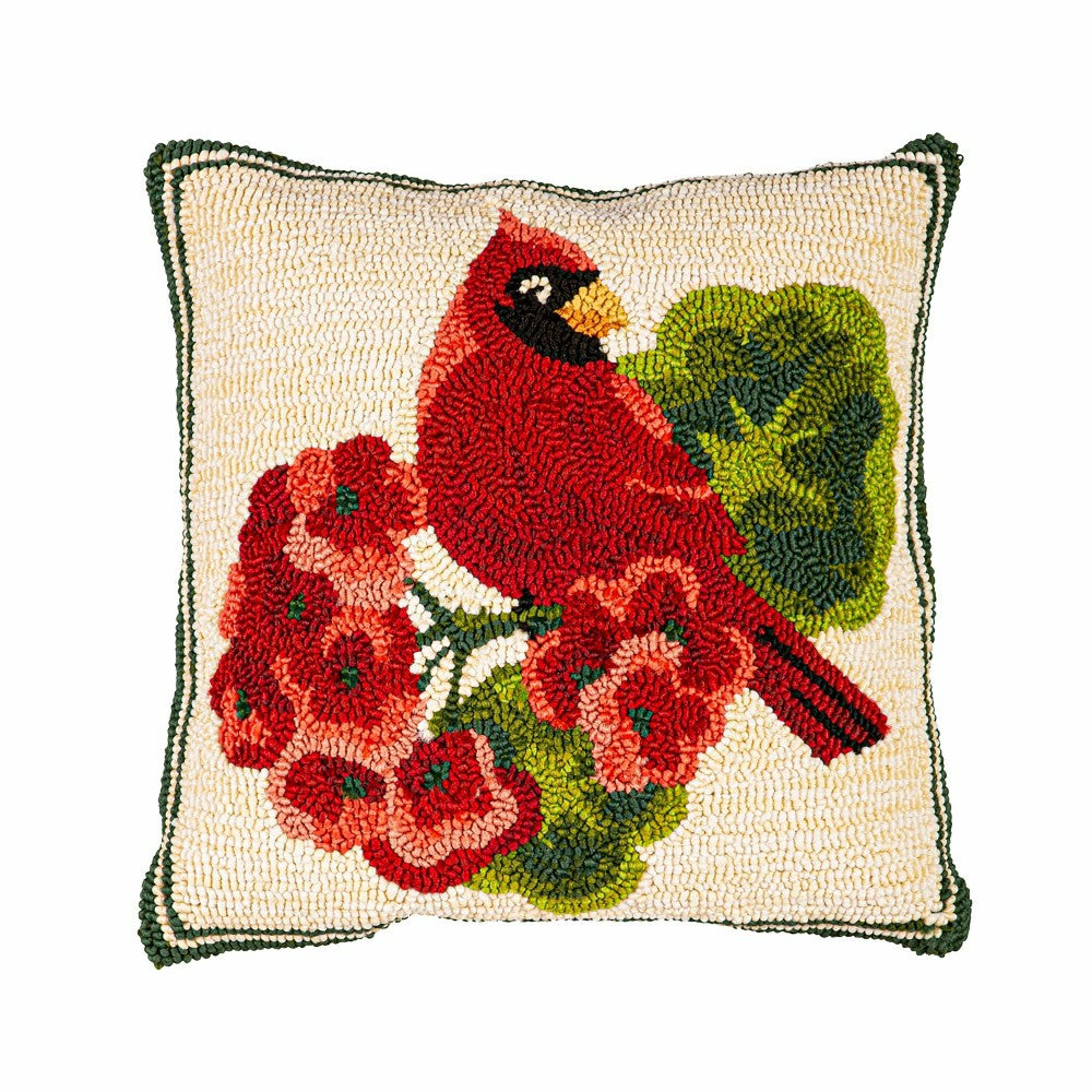 Plow & Hearth Indoor/Outdoor Cardinal/Geranium Hooked Polypropylene Throw Pillow 18"