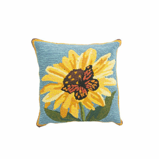 Plow & Hearth Indoor/Outdoor Sunflower and Butterfly Hooked Polypropylene Throw Pill