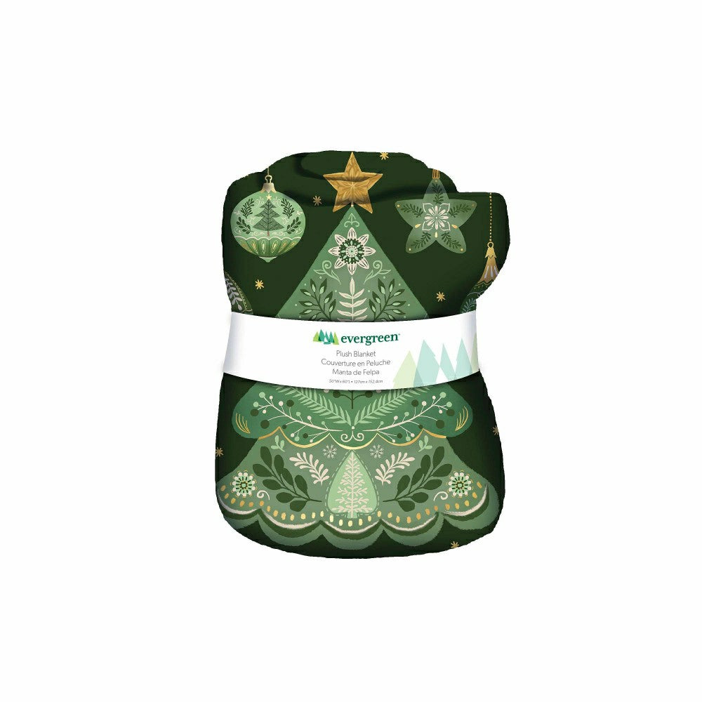 Plow & Hearth Shades of Green Plush Blanket, Christmas Tree, 60"L x 50"W