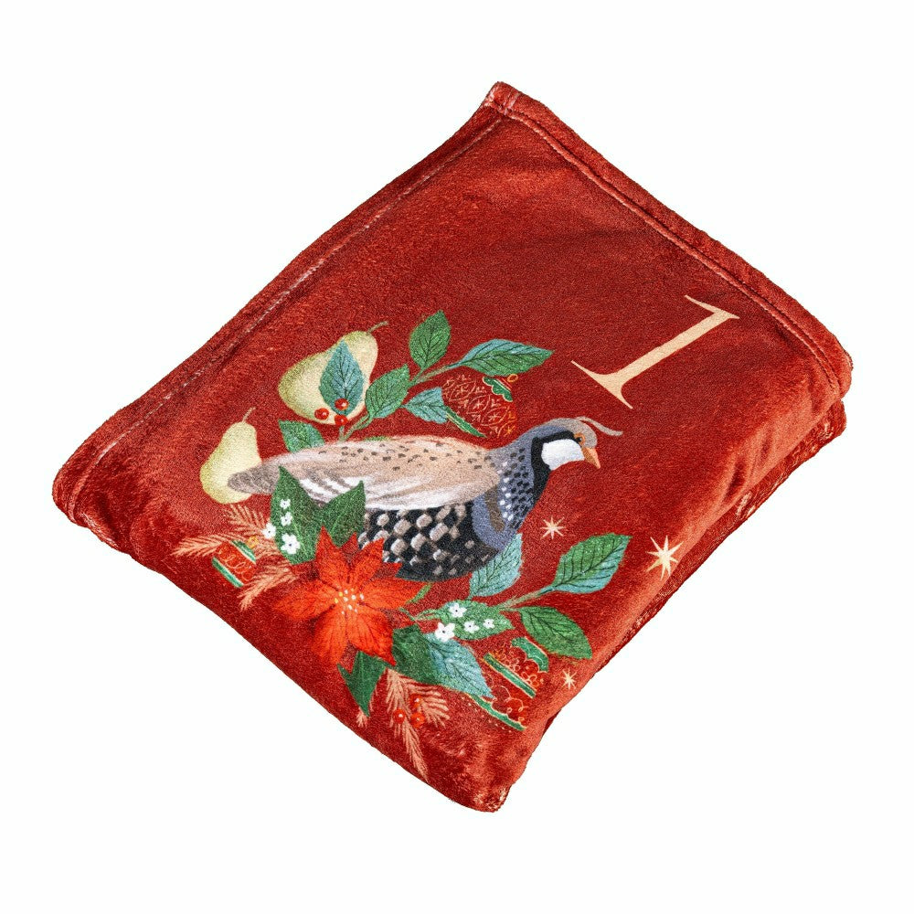 Plow & Hearth Joyful Traditions Plush Blanket, 12 Days of Christmas, 60"L x 50"W