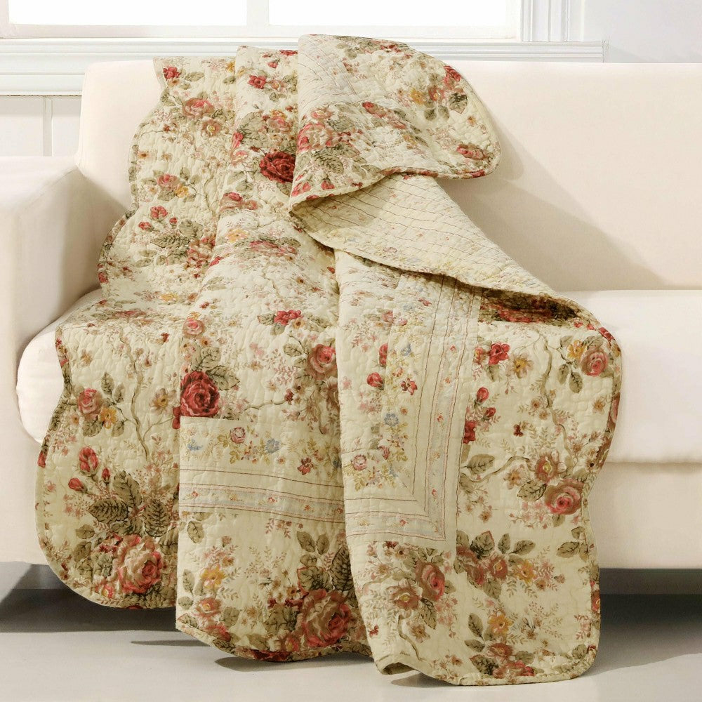 Plow & Hearth Vintage Rose Garden Quilt, 60"L x 50"W Throw
