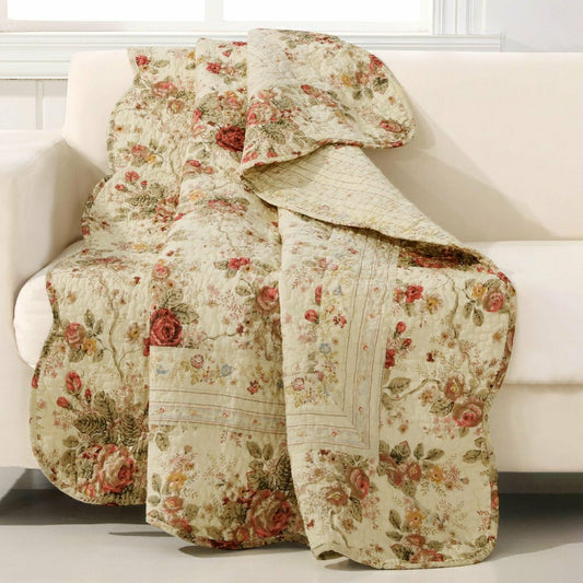 Plow & Hearth Vintage Rose Garden Quilt, 60"L x 50"W Throw