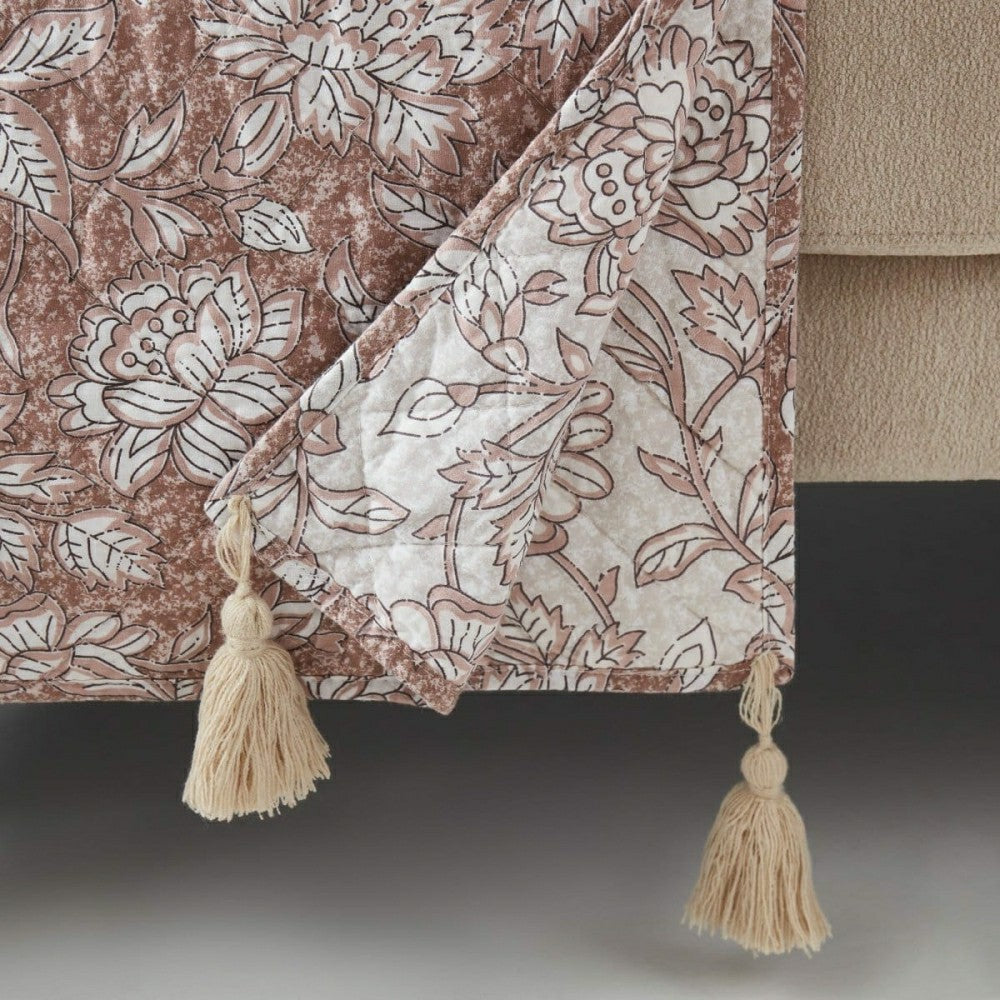 Plow & Hearth Zara Floral Block Reversible Cotton Throw Blanket