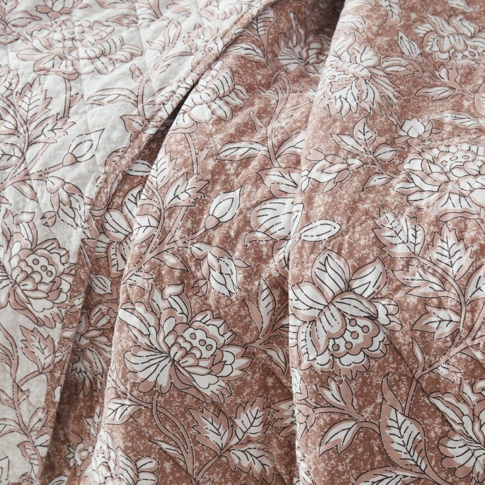 Plow & Hearth Zara Floral Block Reversible Cotton Throw Blanket