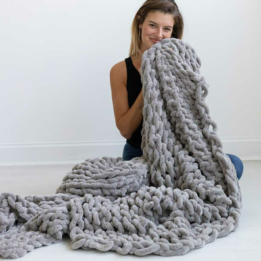 Plow & Hearth Infinite Chunky Knit Blanket, Minky, 43” x 70”, Mist