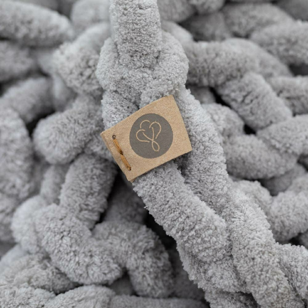 Plow & Hearth Infinite Chunky Knit Blanket, Minky, 43” x 70”, Mist