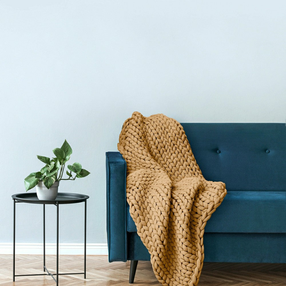 Plow & Hearth Chunky Knit Throw, Camel