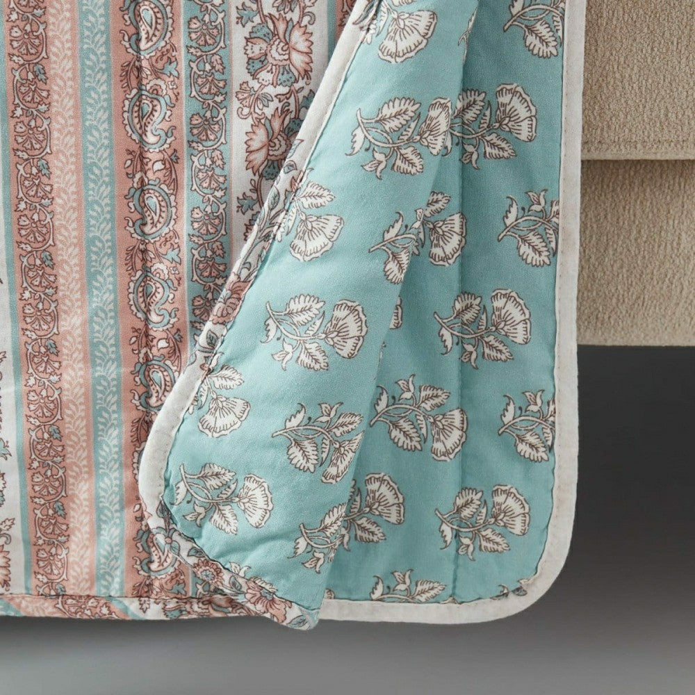 Plow & Hearth Sofia Flower Block Bouquet Reversible Cotton Throw Blanket