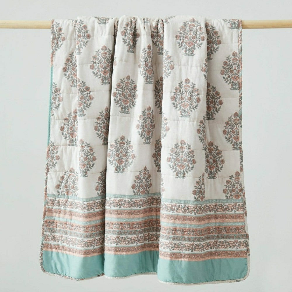 Plow & Hearth Sofia Flower Block Bouquet Reversible Cotton Throw Blanket