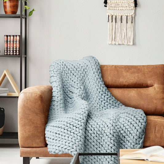 Plow & Hearth Chunky Knit Throw, Blue