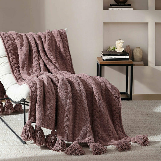 Plow & Hearth Braided Pom Pom Throw
