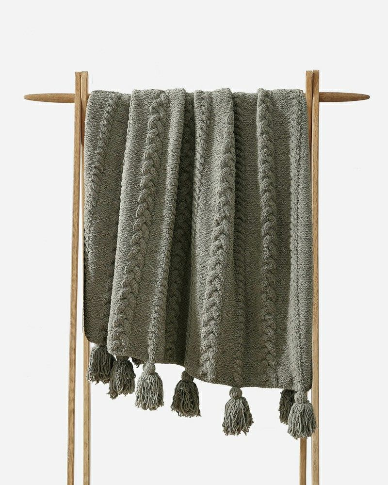 Plow & Hearth Braided Pom Pom Throw