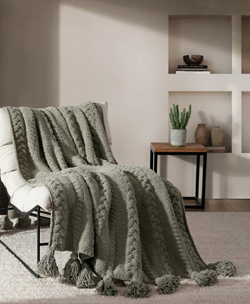 Plow & Hearth Braided Pom Pom Throw