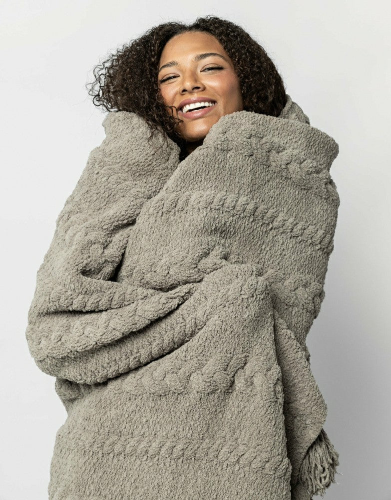Plow & Hearth Braided Pom Pom Throw
