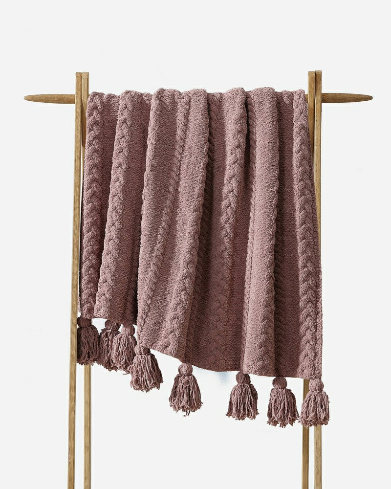 Plow & Hearth Braided Pom Pom Throw